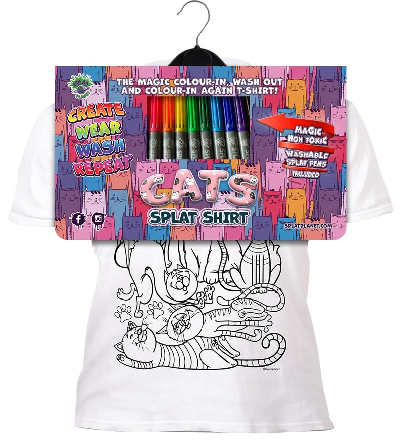 Splat Planet Color-in Cats T-Shirt with 6 Non-Toxic Washable Magic Pens - Color-in and Wash Out T-Shirt (9-11 Years) - Image 2